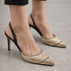 Emmanuelle Vee Gold and Black Rhinestone Gem Heels Size 38 / 7.5